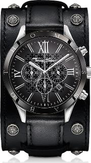  Rebel Icon Silver Stainless Steel Men's Chronograph Watch Wblack Leather Strap