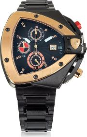  Black And Rose Gold Tone Stainless Steel Spyder Chronograph Watch