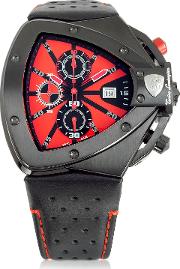  Black Stainless Steel Horizontal Spyder Chronograph Watch Wred Dial