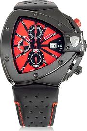 Black Stainless Steel Horizontal Spyder Chronograph Watch Wred Dial