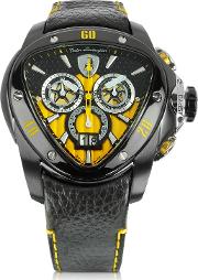  Black Stainless Steel Spyder Chronograph Watch Wyellow Dial