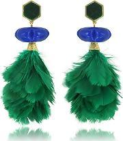tropical creature emerald green feather drop clip-on earrings