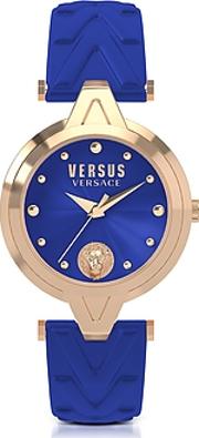  V Versus Rose Gold Tone Stainless Steel Women's Watch Wblue Leather Strap