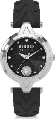 Versace Versus Women's Watches, V Versus Silver Stainless Steel Women's Watch Wblack Leather Strap 