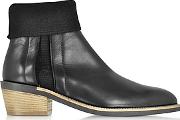  St Rose Black Leather Ankle Boot Wwool Elastic Detail
