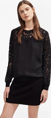 Aries Cupro Lace Sleeved Sweatshirt Black