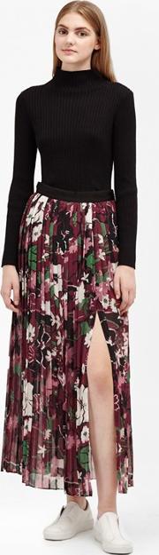 Bloomsbury Garden Pleated Maxi Skirt Berry Red Multi