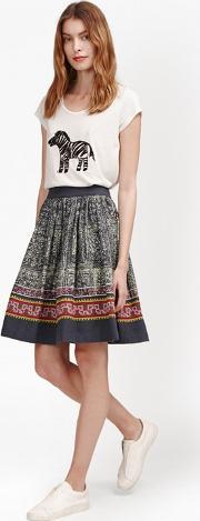 Lila Tile Linen Flared Skirt Indigo Multi