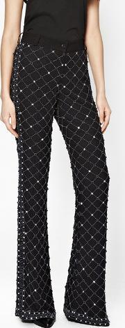 Pearl Cage Embellished Flares Black