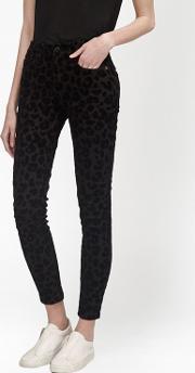 Snow Leopard Flock Skinny Jeans Blackblack