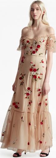 Viola Stitch Floral Embroidered Maxi Dress Honey Sandred Sky Multi