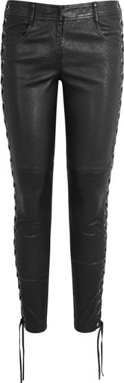 A.l.c. Black Lace Up Leather Trousers Size 8