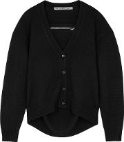 Black Zip Embellished Wool Cardigan