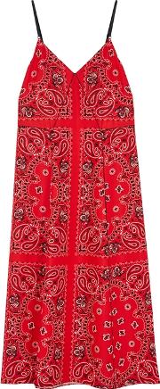 Red Printed Silk Slip Dress