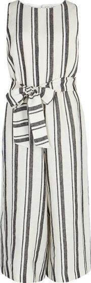 Alice Olivia Franny Striped Linen Jumpsuit Size 8 