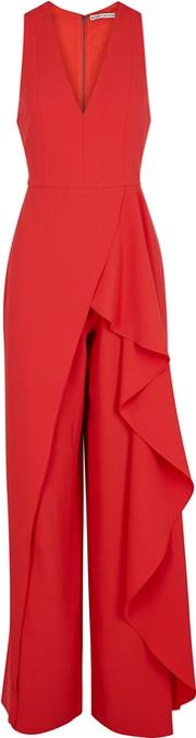 Alice Olivia Maxie Coral Ruffle Trimmed Jumpsuit