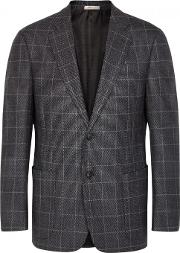 Grey Checked Wool Blend Blazer Size 38