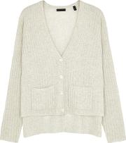 Pale Grey Ribbed Cashmere Cardigan