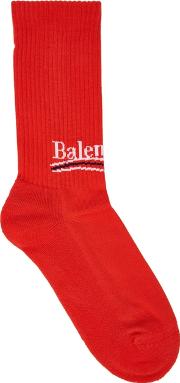 Red Logo Intarsia Cotton Blend Socks