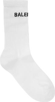 White Logo Intarsia Cotton Blend Socks
