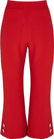 Red Cropped Flare Trousers