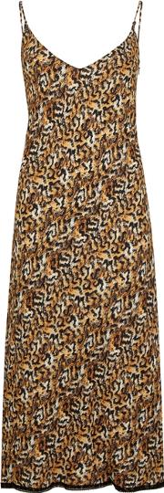 Barbarella Leopard Print Rayon Midi Dress