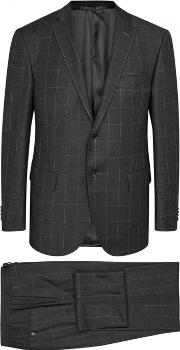 Charcoal Super 100's Windowpane Wool Suit Size 44