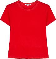 Red Distressed Cotton T Shirt