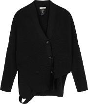 Black Asymmetric Ribbed Knit Cardigan
