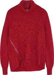 Red Cable Knit Wool Blend Jumper