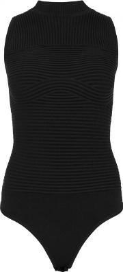 Black Ribbed Jersey Bodysuit 