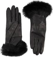 Black Fur Trim Leather Gloves