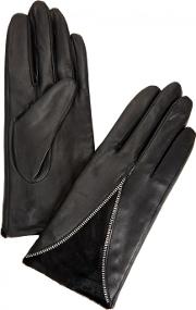 Layla Black Leather And Calf Hair Gloves