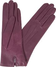 Purple Silk Lined Leather Gloves