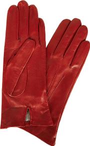 Red Silk Lined Leather Gloves