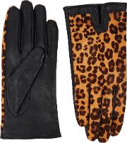 Violet Leopard Print Leather Gloves