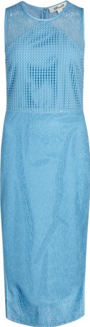 Light Blue Panelled Lace Sheath Dress Size 8