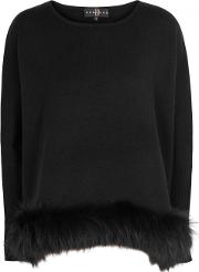 Black Fur Trimmed Wool Blend Jumper Size 16