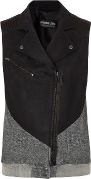 Black And Grey Sideswipe Leather And Jersey Jacket
