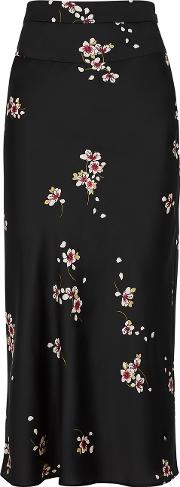 Normani Floral Print Satin Midi Skirt