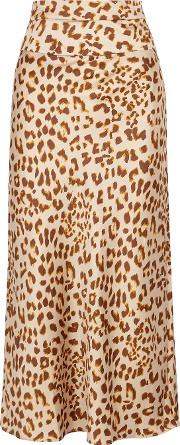 Normani Leopard Print Satin Midi Skirt