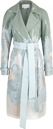 Green And Pale Blue Jacquard Coat 