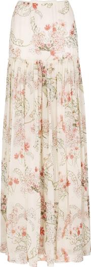 Floral Print Silk Chiffon Maxi Skirt