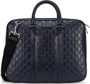 Navy Embossed Leather Briefcase