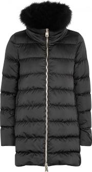 Black Fur Trimmed Quilted Jacket Size 10