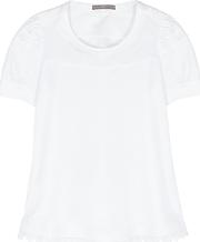 White Lace Trimmed Cotton T Shirt