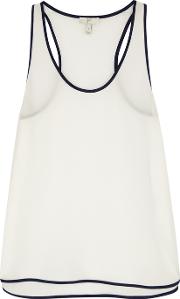 Almoraly Off White And Navy Silk Tank