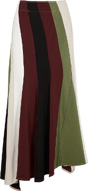 Asymmetric Striped Panel Midi Skirt