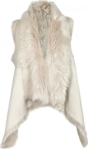 Stone Reversible Nubuck And Shearling Gilet Size M