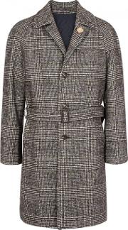 Brown Checked Cotton Blend Coat 